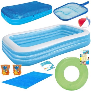 9w1 DUŻY BASEN 305x183x56 cm BESTWAY MATA POKRYWA SIATKA KOŁO PIŁKA RĘKAWKI