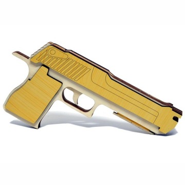 Pistolet drewniany sklejka na gumki 6-strzałowy
