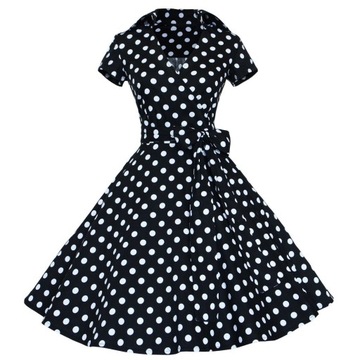Kobieca Sukienka Retro Groszki Boho Styl Audrey Hepburn Francuski Flair