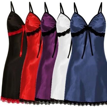Women's Sexy Lace Silk Satin Night Dress Sleevele