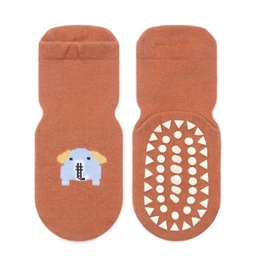 1 Pair Kids Socks Orange Cute Elephant Pattern Combed Cotton Warm Anti Slip