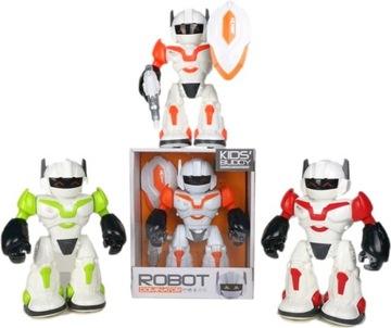 ROBOT WOJOWNIK Z TARCZĄ I PISTOLETEM ŚWIATŁO DŹWIĘK CHODZI ŚWIECI
