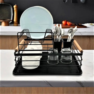 ДВУХУРОВНЕВАЯ СУШИЛКА ПОСУДЫ СУШИЛКА ДЛЯ СТОЛОВЫХ ПРИБОРОВ С ДЕРЕВЯННЫМИ РУЧКАМИ