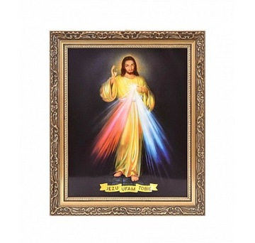OBRAZ JEZUS MIŁOSIERNY W OZDOBNEJ RAMIE