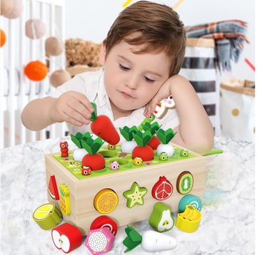 ЗАГАДКА-СОРТЕР ДЕРЕВЯННЫЕ БЛОКИ ЧЕРВЯКИ ОВОЩИ ИГРА МОТЕССОРИ PED