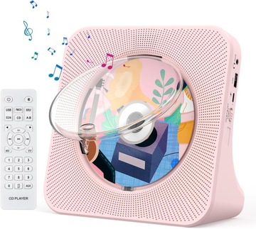 Głośnik Bluetooth 5.0 z Ekranem LCD Odtwarzaczem CD Radio - Różowy