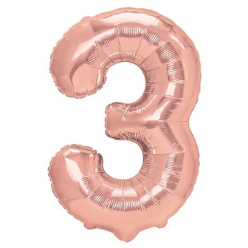 Balon Foliowy Cyfra 3 Złoty Róż 100cm Rose Gold