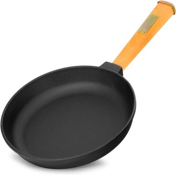 Patelnia żeliwna 24 cm | patelnia żeliwna z drewnianym uchwytem