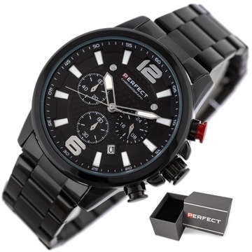 ZEGAREK MĘSKI PERFECT MOIRIS +BOX +GRAWER chronograf datownik stalowy