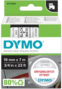 DYMO Taśma D1 45803 oryginalna 19mm czarny/biały