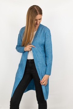New Look Długi Kobiecy Luźny Niebieski Sweter Narzutka Kieszenie z Wełną 48