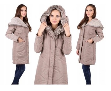 Plaszcz Zimowy Damski PLUS SIZE XXXL z KAPTUREM
