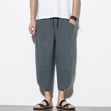Solid Color Cotton Linen Straight Pants for Men Su