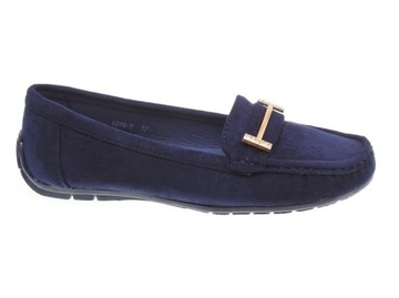 DAMSKIE ZAMSZOWE MOKASYNY Navy r.36