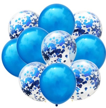 ZESTAW BALONÓW NIEBIESKIE KONFETTI hel tort 10szt