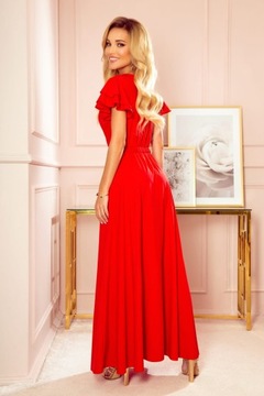 WYPRZEDAŻ Sukienka suknia maxi długa z falbanami i rozporkiem czerwona 40 L