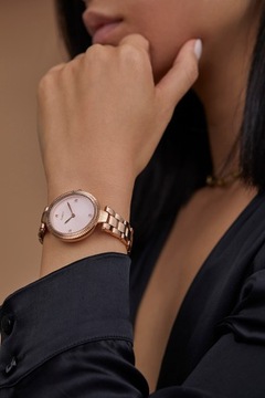 Zegarek damski złoty Timex biżuteryjny na bransolecie, cyrkonie TW2V24300