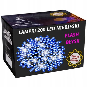 LAMPKI CHOINKOWE 200LED FLASH niebieskie STAŁE 15m
