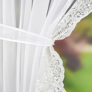 ГОТОВАЯ ШТОРА БЕЛАЯ ВЫШИВКА ВУАЛЬ ТЕНТ 400х155