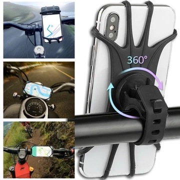 MOCNY UCHWYT ROWEROWY NA TELEFON KIEROWNICĘ DO ROWERU SILIKONOWY REGULOWANY