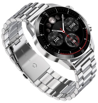 Smartwatch męski na bransolecie Garett V10 Srebrny +Czarny pasek silikonowy