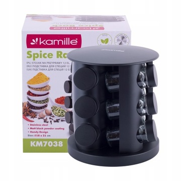 ВРАЩАЮЩАЯСЯ ПОДСТАВКА ДЛЯ СПЕЦИЙ, 12 БАНОЧЕК, ЧЕРНАЯ