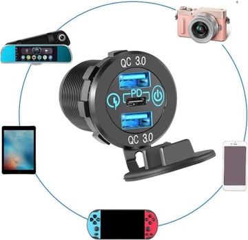 МОЩНОЕ АВТОМОБИЛЬНОЕ ЗАРЯДНОЕ УСТРОЙСТВО USB TYPE C МОНТАЖНЫЕ РАЗЪЕМЫ 2X QC 3.0 PD