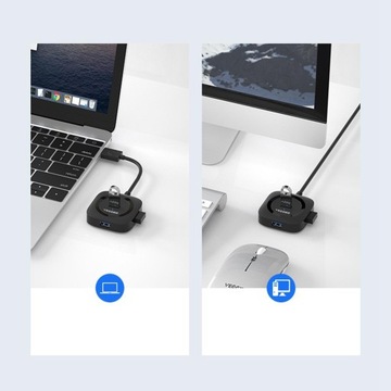 Koncentrator USB Przenośny, wieloportowy przedłużacz z rozgałęźnikiem dla Type3.0, czarny 0,2 m