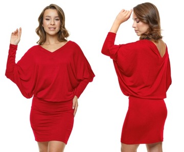 Luźna sukienka nietoperz kimono z dekoltem w serek, S/M