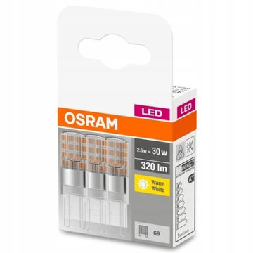 3 светодиодные лампы G9 CAPSULE 2,6 Вт = 30 Вт 2700K OSRAM