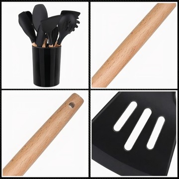 ZESTAW PRZYBORÓW KUCHENNYCH PRZYBORY KUCHENNE SILIKONOWE DREWNIANE 12 EL