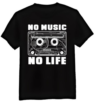 Koszulka Męska No Music No Life Czarna XL Tshirt Dla Muzyka Prezent