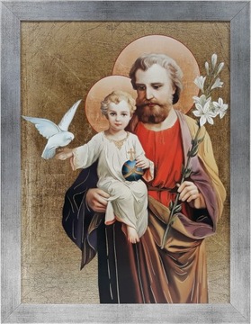 OBRAZ 45x35 ŚWIĘTY JÓZEF JEZUS SREBRNA RAMA