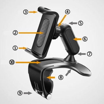 АВТОМОБИЛЬНЫЙ ДЕРЖАТЕЛЬ ДЛЯ ТЕЛЕФОНА, КОКПИТ, ЗЕРКАЛА С ВРАЩАЮЩИМСЯ НА 360° ЗАЖИМОМ