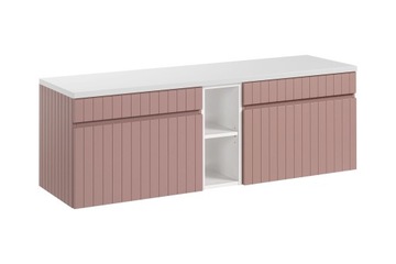 Różowa szafka łazienkowa wisząca z blatem 140 cm