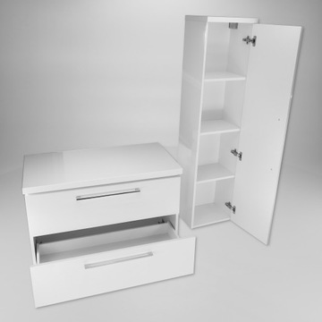 Комплект мебели для ванной: шкаф 90 см, высокая полка, столешница под умывальник Cersanit.