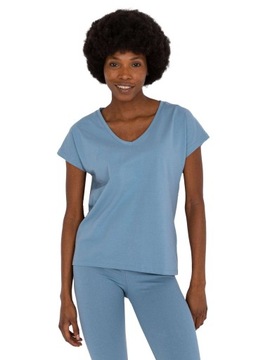 Luźny Damski T-SHIRT basic z dekoltem w serek - L