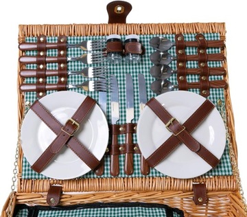 ПЛЕТЕНАЯ КОРЗИНА КОРЗИНА ДЛЯ ПИКНИКА + НАРЕЗКА ДЛЯ 4 ЧЕЛОВЕК + ХОЛОДИЛЬНОЕ ОТДЕЛЕНИЕ