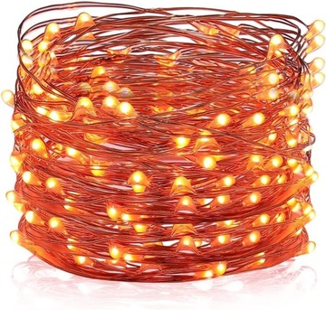 Lampki LED na drucie miedzianym pomarańczowe USB 10 m