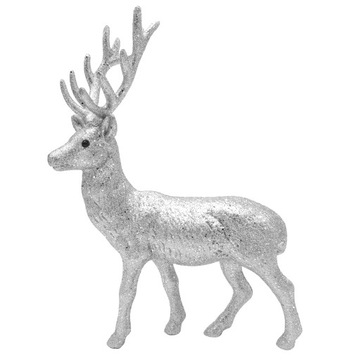 RENIFER FIGURKA Z BROKATEM JELONEK 33 cm SREBRNY