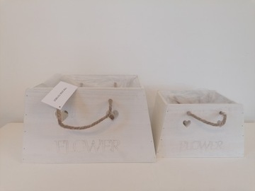 Белые деревянные ящики, 2 шт, с веревкой для цветочных коробок.