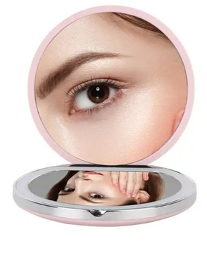 Белое карманное зеркало со светодиодной подсветкой + декоративная сумка