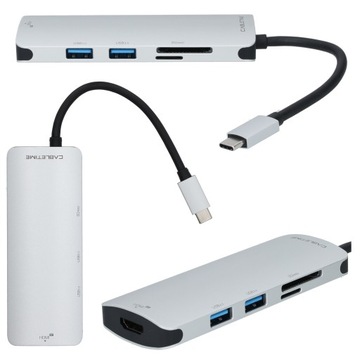 AUDA Adapter HUB 6w1 USB-C do HDMI 4K + 2x USB A + USB C + czytnik kart SD