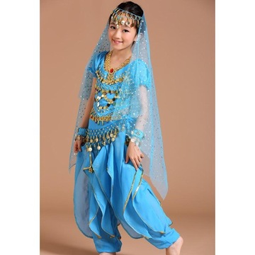 Детский костюм для танца живота, топ с кисточками и монетами, гарем