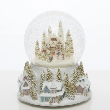 РОЖДЕСТВЕНСКОЕ УКРАШЕНИЕ - СТЕКЛЯННЫЙ ШАР С МУЗЫКАЛЬНОЙ ШКАТУЛКОЙ - ЗИМНЯЯ ДЕРЕВНЯ I