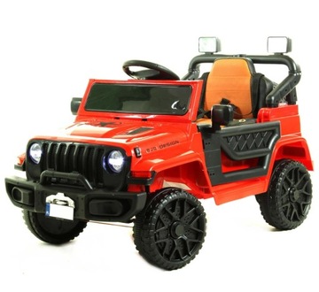 AUTO TERENOWE JEEP NA AKUMULATOR 4X4 SKÓRA LED USB DŹWIĘK + PILOT CZERWONY