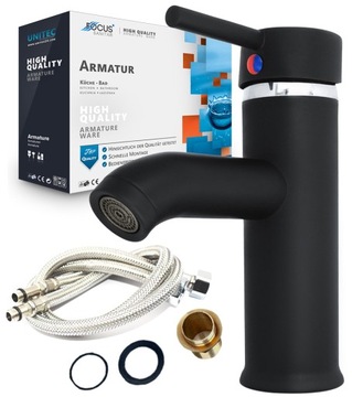 BATERIA UMYWALKOWA ŁAZIENKOWA KRAN DO UMYWALKI STOJĄCA NISKA CZARNA