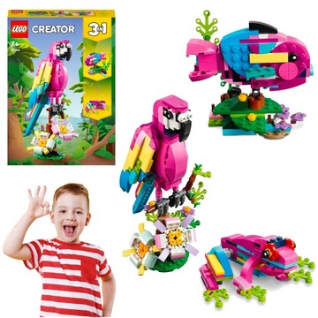 LEGO CREATOR EGZOTYCZNA RÓŻOWA PAPUGA TROPIKALNA 3w1 RYBA ŻABA KOLOR KWIATY