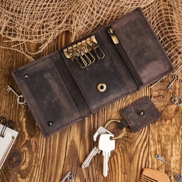 Etui na klucze i mini portfel skórzany PAOLO PERUZZI, skóra vintage hunter