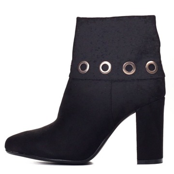 БОТИНКИ НА ВЫСОКОМ КАБЛУКЕ ЖЕНСКИЕ, ЧЕРНАЯ ЗАМШЯ, ВЕСНА
